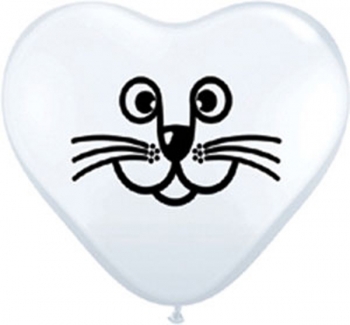 Heart - Cat Face - White QUALATEX