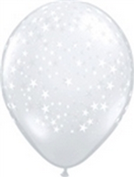 Stars Around - Clear /w white ink balloons QUALATEX