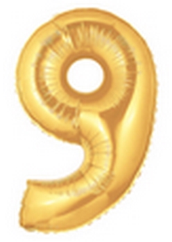 7" Megaloon JR - Number  #9 - Gold Airfill Heat Seal Required balloon foil balloons