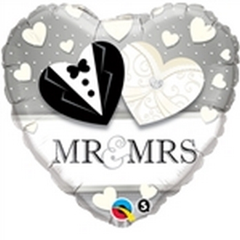 Foil Heart - Mr & Mrs Wedding balloon QUALATEX