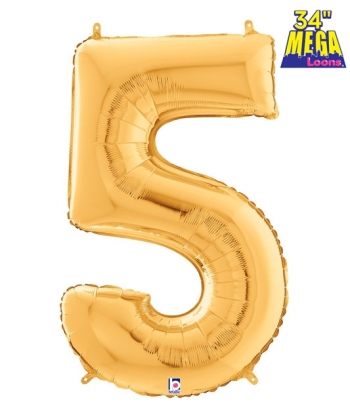 34" Number 5 Gold balloon foil balloons