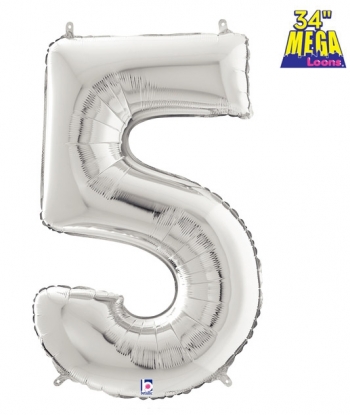 34" Number 5 Silver balloon foil balloons