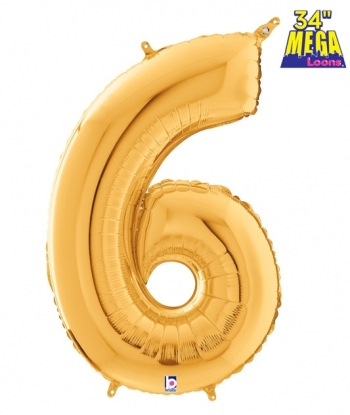 34" Number 6 Gold balloon foil balloons