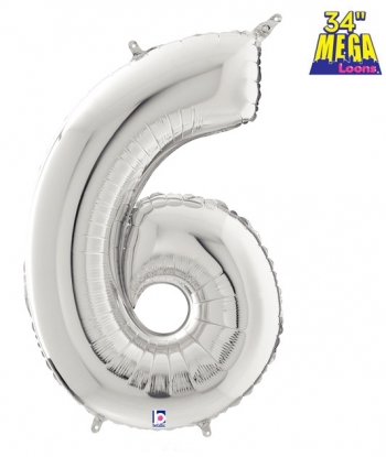 34" Number 6 Silver balloon foil balloons