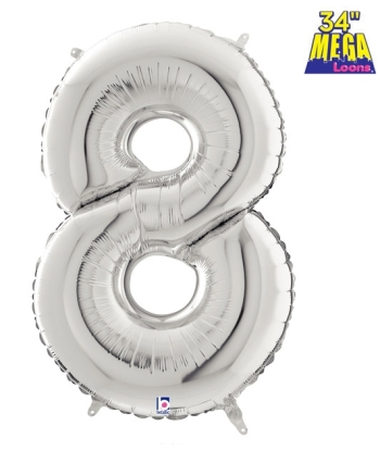 34" Number 8 Eight Silver balloon foil balloons