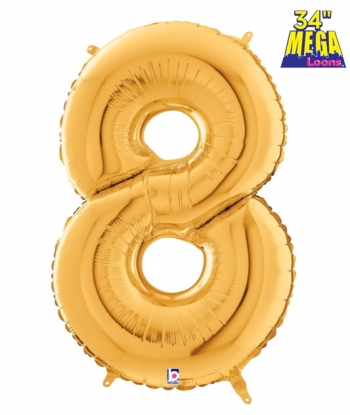 34" Number 8 Gold balloon foil balloons