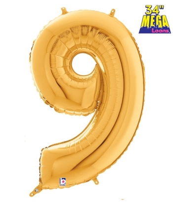 34" Number 9 Gold balloon foil balloons