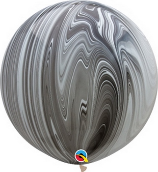 (1) - 30" Black and White SuperAgate balloon latex balloons