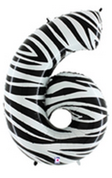 40" Megaloon Number 6 Zebra balloon foil balloons