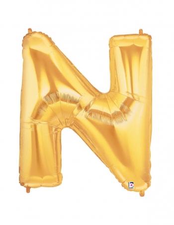 40" Megaloon - Letter N - Gold balloon *polybagged foil balloons