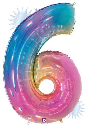 Megaloon Opal Rainbow Number 6 balloon BETALLIC