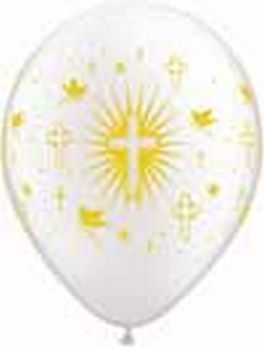 Cross & Doves Wrap Pearl White balloons QUALATEX