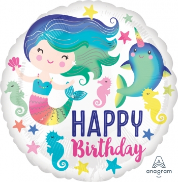 18" Foil - Colorful Ocean Fun HBD Mermaid Seahorse  balloon foil balloons