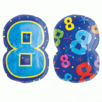 Jr Shape Foil Number 8 Multi Color 20"x13" balloon foil balloons