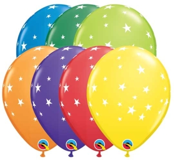 Q (100) 5" Contempo Stars White on Carnival Assorted Balloons latex balloons