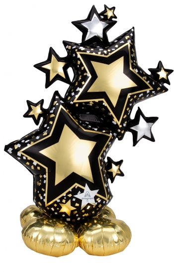 Star Cluster Black & Gold Stars Airloonz Air-fill balloon foil balloons